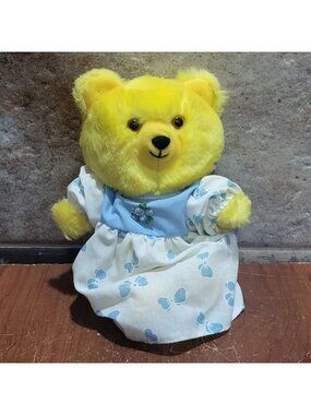 Graphics Plush Teddy Bear 1986 Stuffed Toy Blue White Patterned Dress